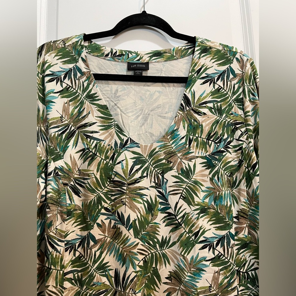 J Jill Wearever Collection Green Floral Scoop Neck 3/4 Sleeve Tunic XL Petite - Picture 4 of 7